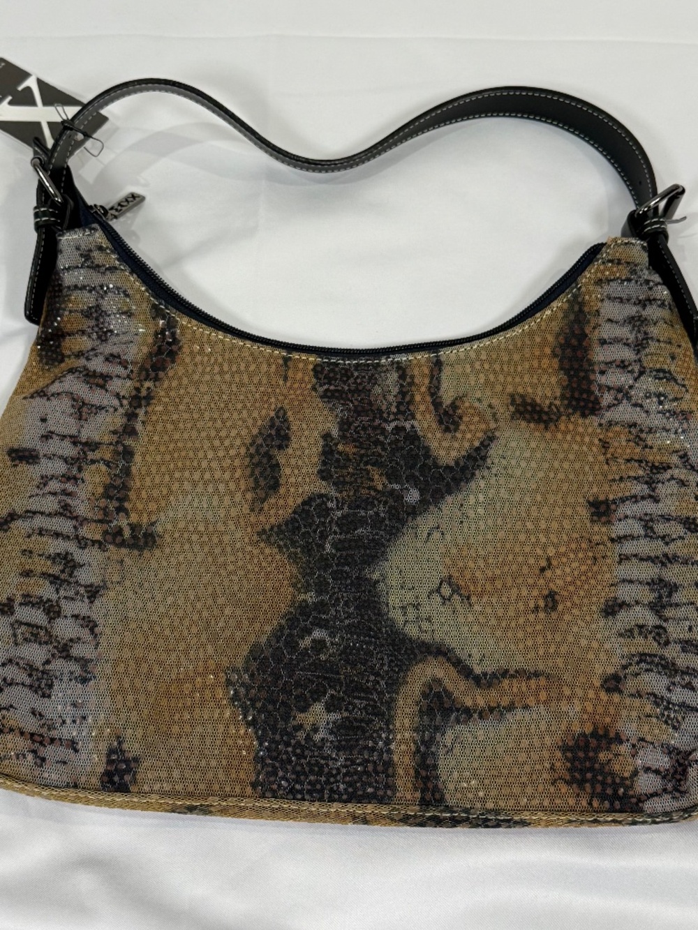 Maxx New York Y2K Snake Print Sequin Mesh Shoulder Bag Brown Gold Purse NWT